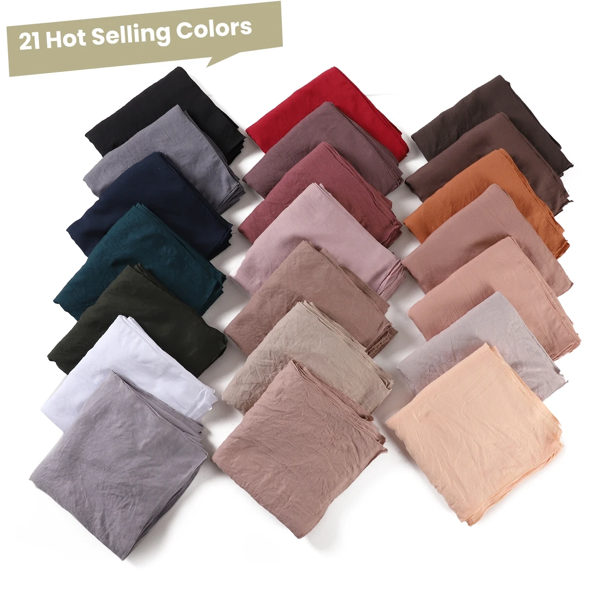 High Quality Breathable Elastic Wrinkle Long Scarf Women Plain Color Polyester Crinkle Soft Hijab Muslim Ladies Turban Headwraps 5