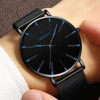 Fashion Mens Business Black Watches Luxury Stainless Steel Ultra Thin Mesh Belt Quartz Men Wrist Watch Casual Classic Male Watch 4