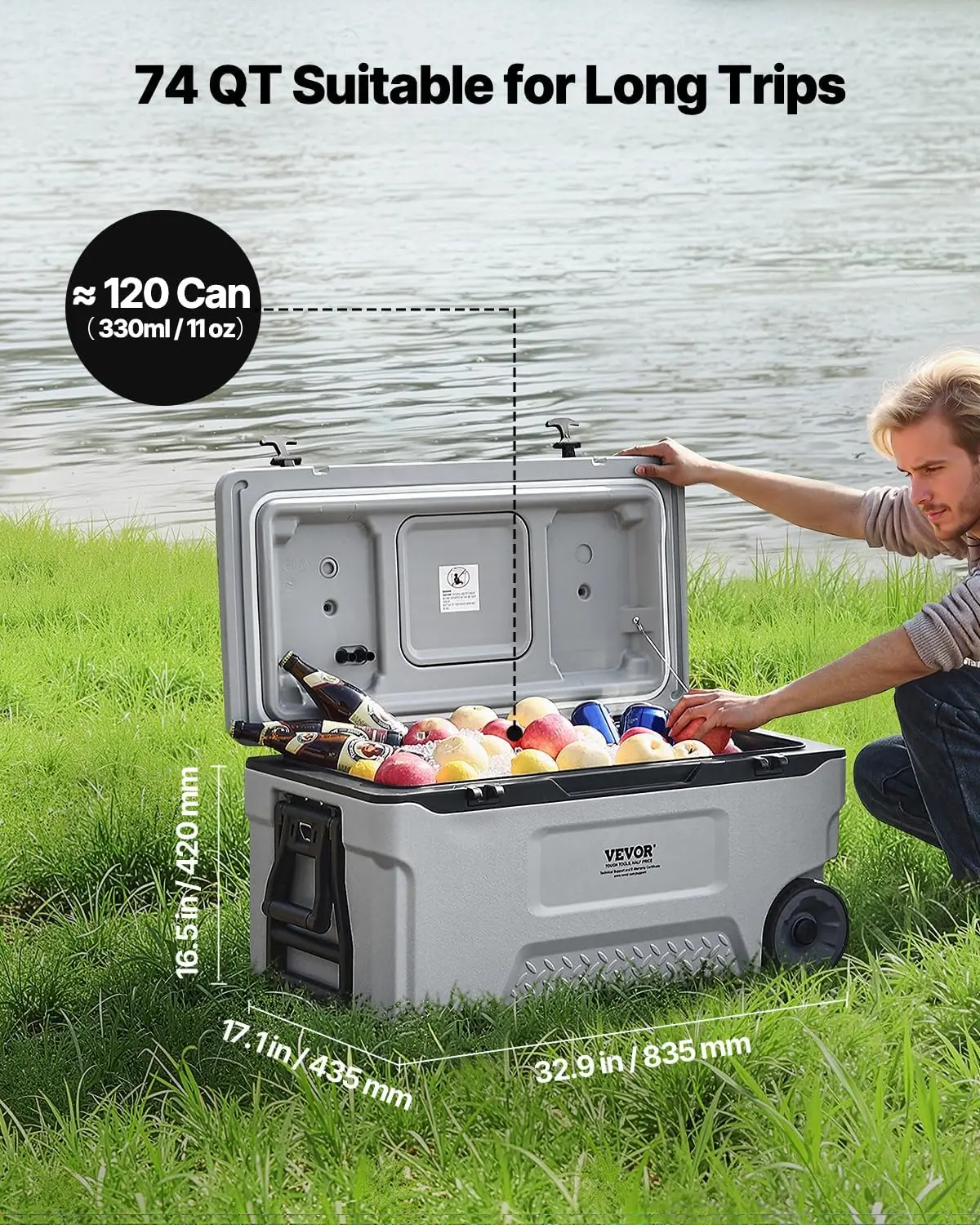 Ultra-Light Hard Cooler, Ice Retention Cooler with Heavy Duty Handle, Ice Chest Lunch Box for Camping, Travel