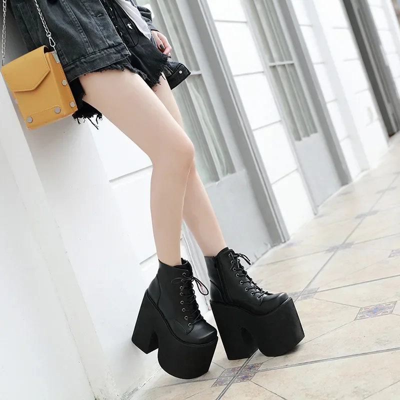 Big Size 43 INS Women's Boots Solid High Heel Ankle Boots Platform Punk Goth Women Shoes Chelsea platform boots ankle boots