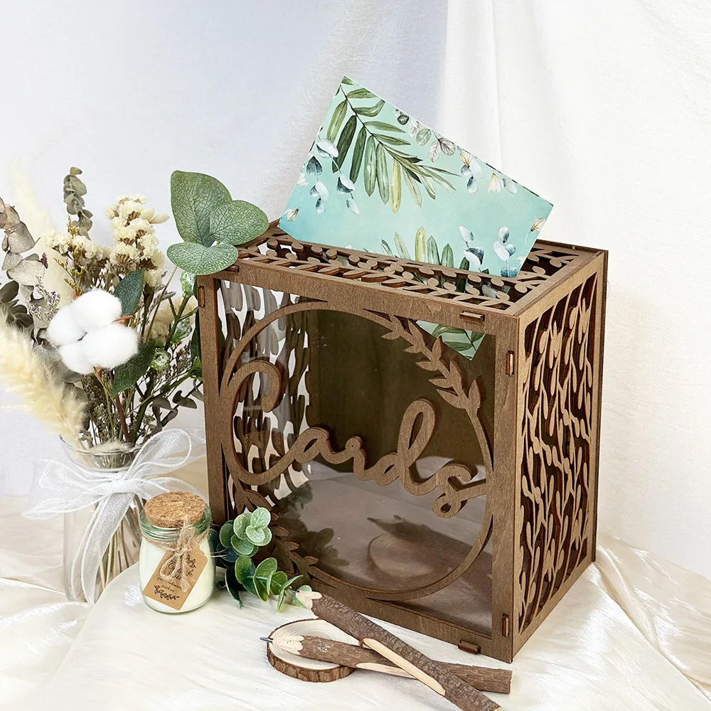 1pcs Light Brown Wedding Card Box for Baby Shower Birthday Graduation Party Decor Rustic Wedding Decorations