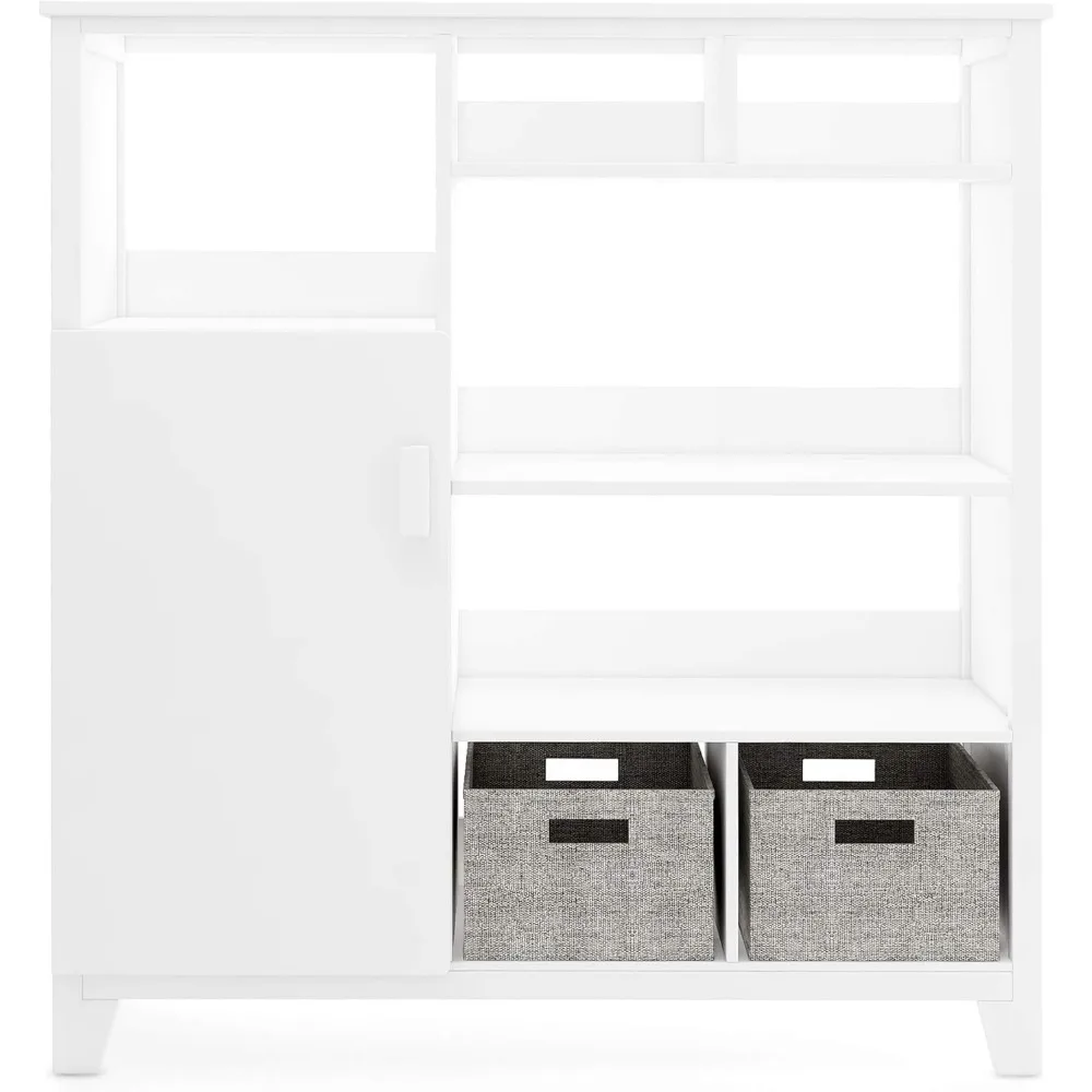 Kids' Media System-: 43 Inch Wooden Cubby Storage Organizer Bookcase with Fabric Bins for Bedroom and Playroom