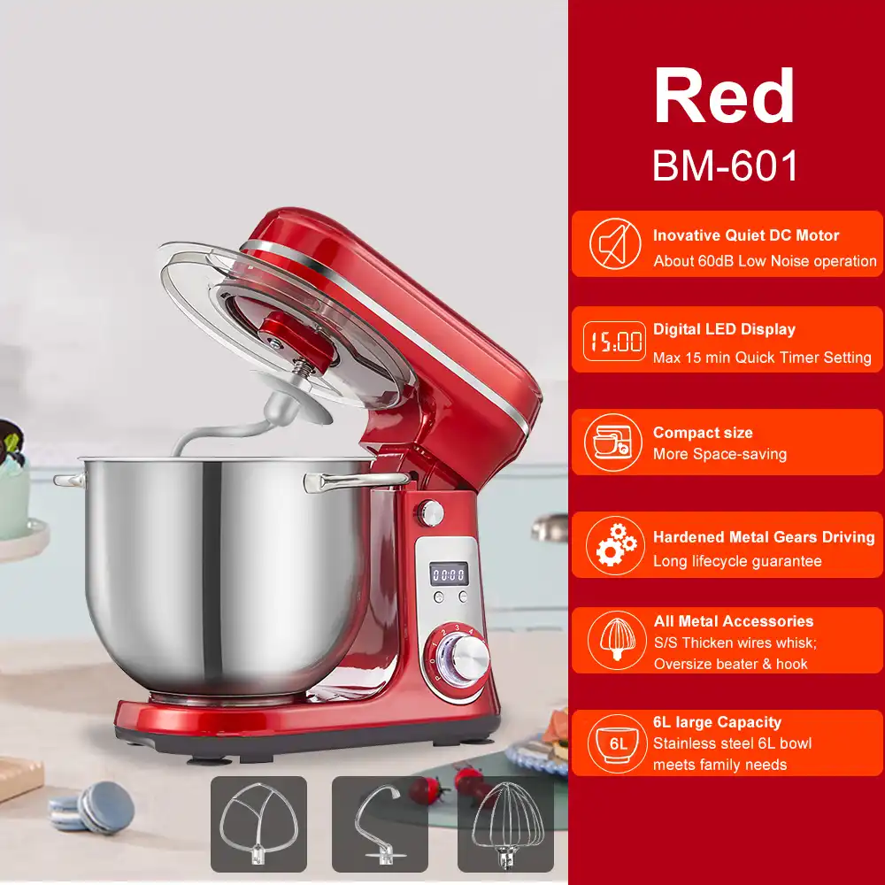 BioloMix 6-speed Kitchen Food Stand Mixer 1200W DC Quiet Motor 6L