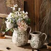 Ceramic Large Flower Pot with Handle Round Hydroponic Vase Pastoral Style Ornament For Home Decor Living Room Flower Arrangement 4