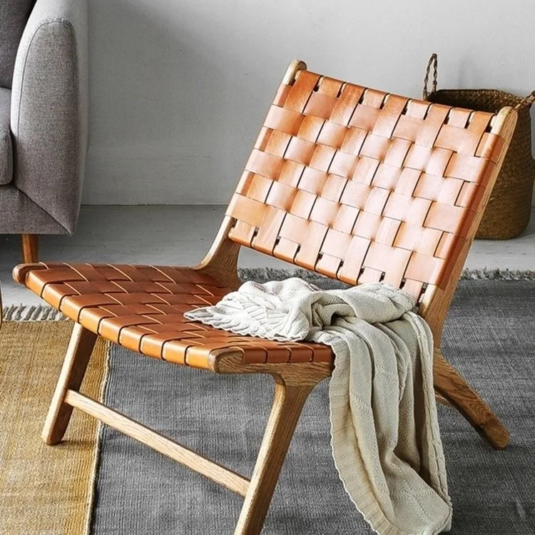 Saddle Chair Leisure Coffee Lounger Balcony Solid Wood Rattan Single Sofa Leisure Area Cigar Golf High-grade Woven Chair