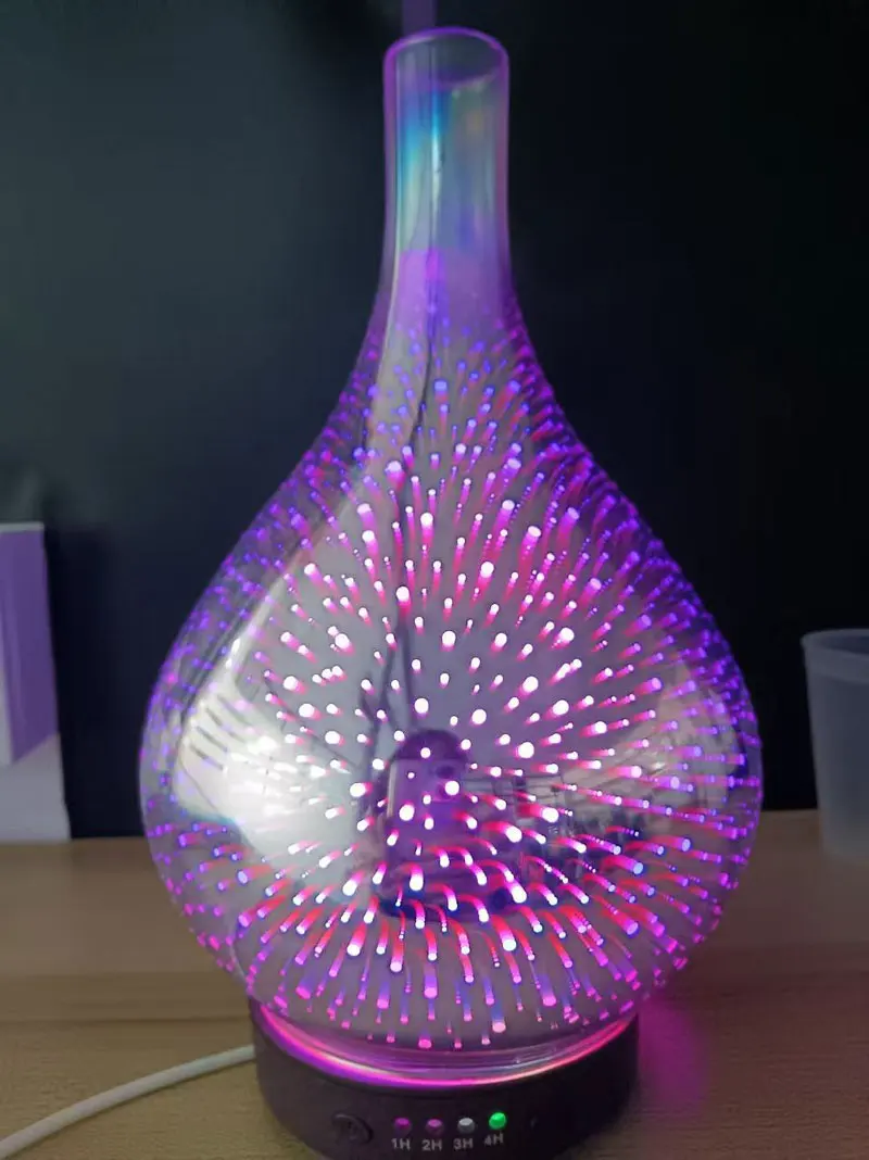 3D Fireworks Glass Air Humidifier Aroma Machine Ultrasonic Essential Oil Aroma Diffuser 4 Timer 7 LED Lights 100ml Home Use 6