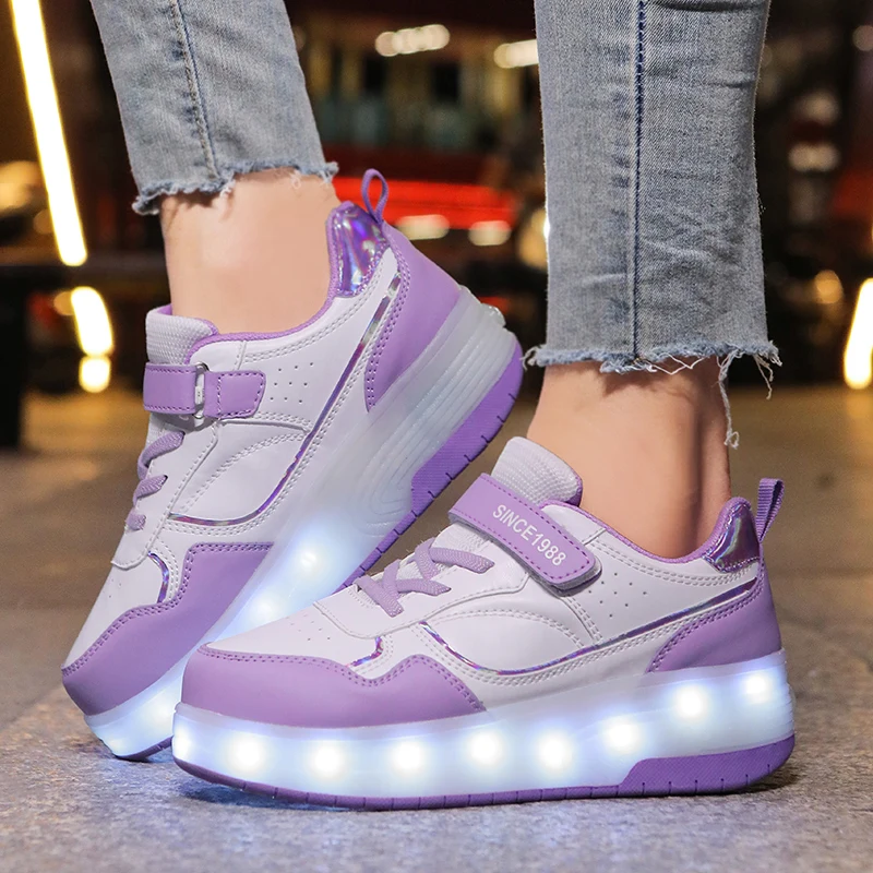 Girls boys LED light roller skate shoes for children kids sneakers with wheels two wheels