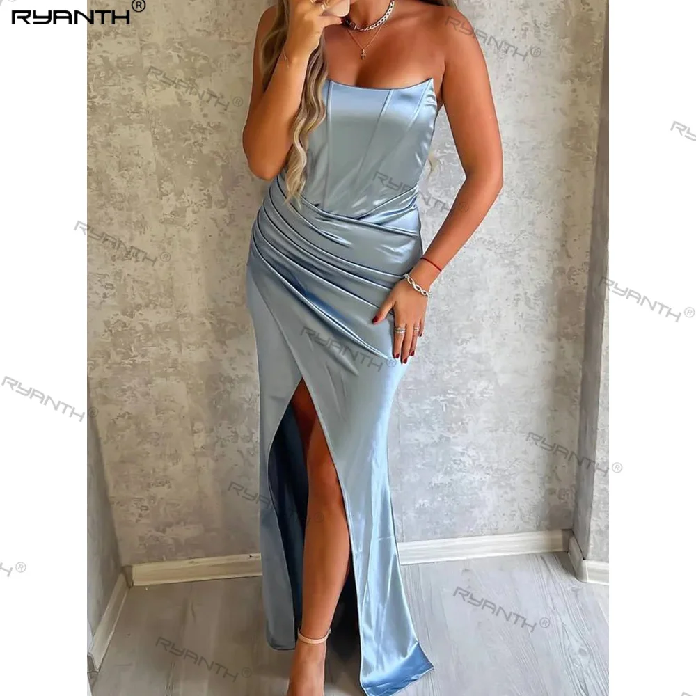 

Ryanth Strapless Pleated Slit Bridesmaid Dress For Wedding Party Stain Backless Bodycon Cocktail Prom Evening Gown Summer 2024