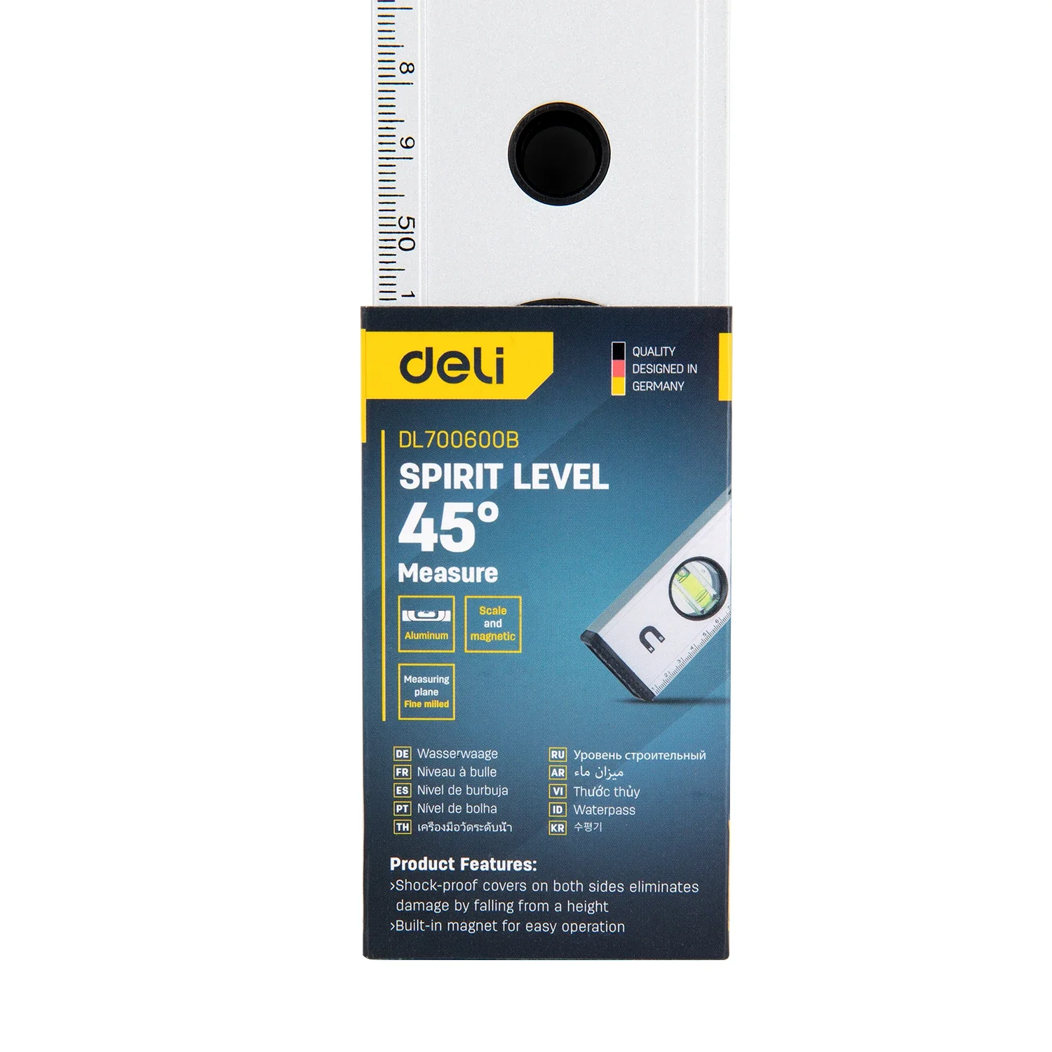 Deli 600mm Spirit Level Ruler High Precision Aluminum Alloy Magnetic Construction Bubbles Level Tools Horizontal Measuring