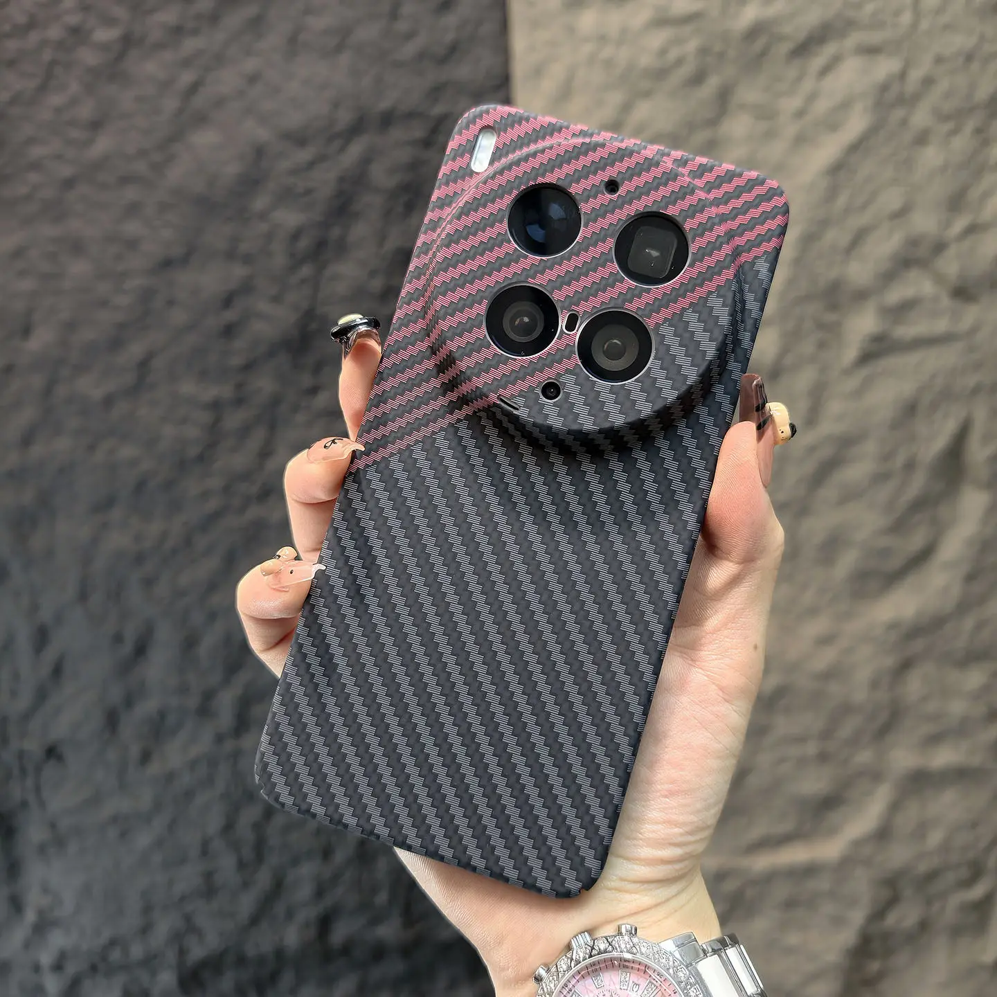 Trendy Matte Carbon Fiber Texture Shockproof Phone Case with Bumper Protection