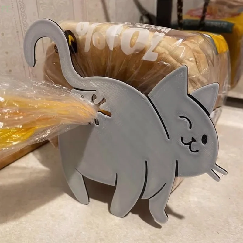 [F] 2개입 3D 고양이 엉덩이 모양 빵 봉투 클립 스낵 봉투 밀봉 클립 참신한 주방용품 고양이 애호가를 위한 음식 보관 봉투 클립