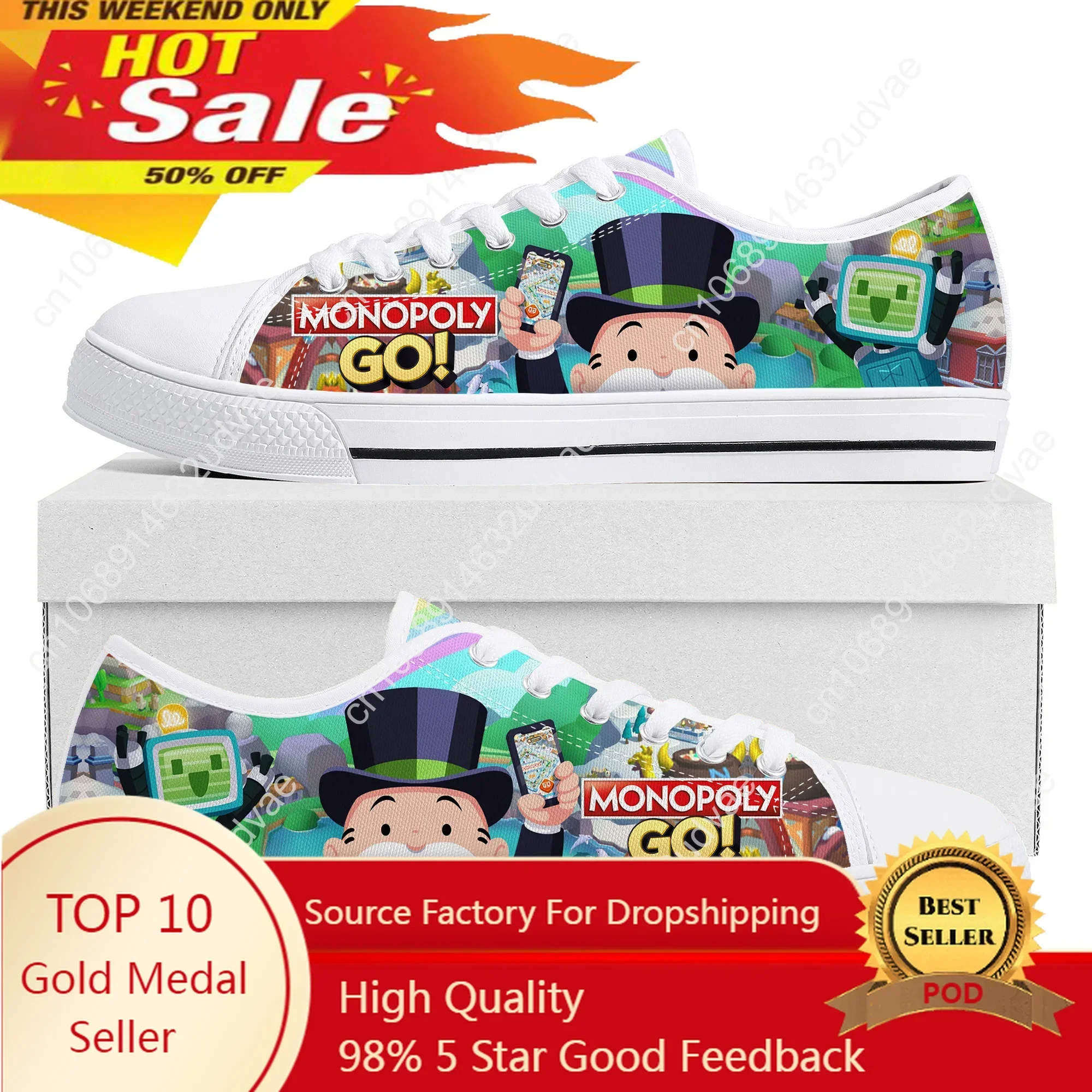 Monopoly Go Low Top Sneakers Hot Cartoon Game Womens Mens Teenager High Quality Canvas Sneaker Couple Fashion Custom Built Shoes