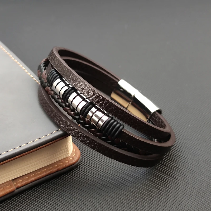 Set Di 2 Braccialetti In Pelle Multistrato Con Fibbia Magnetica – Bohémien Donna