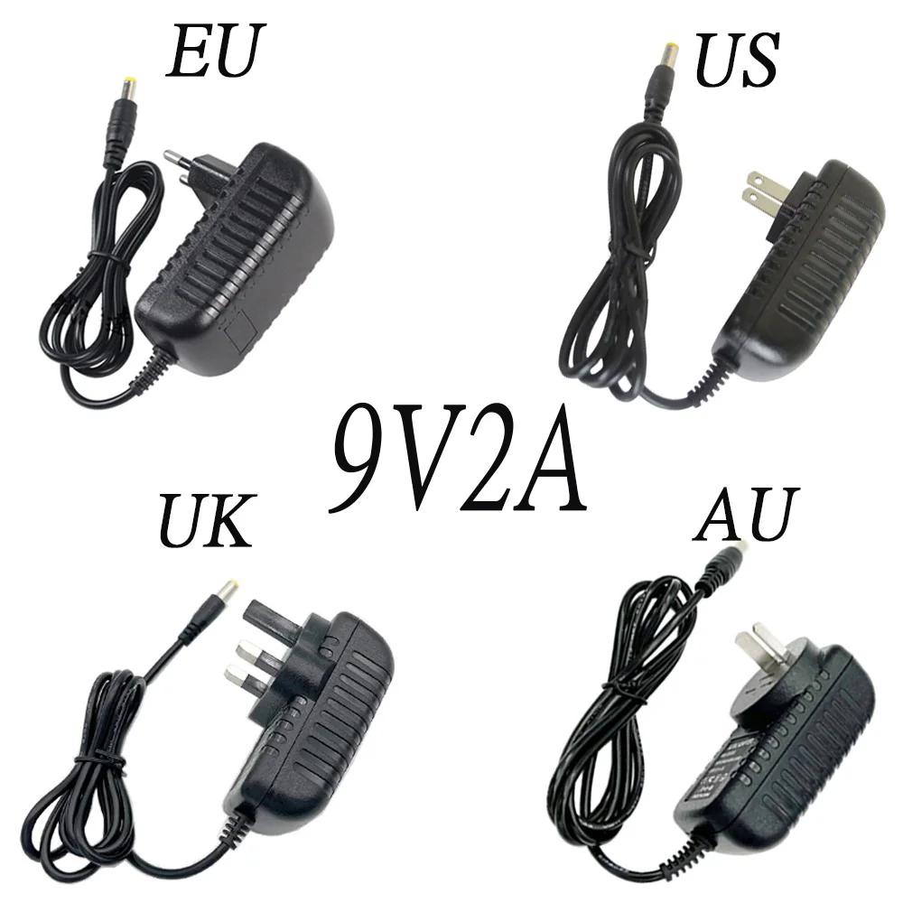 

1PCS 9V2A New AC 100V-240V Converter Adapter DC 9V 2A 1000mA Power Supply EU Plug AU US UK DC 5.5 x 2.1mm/5.5*2.5MM