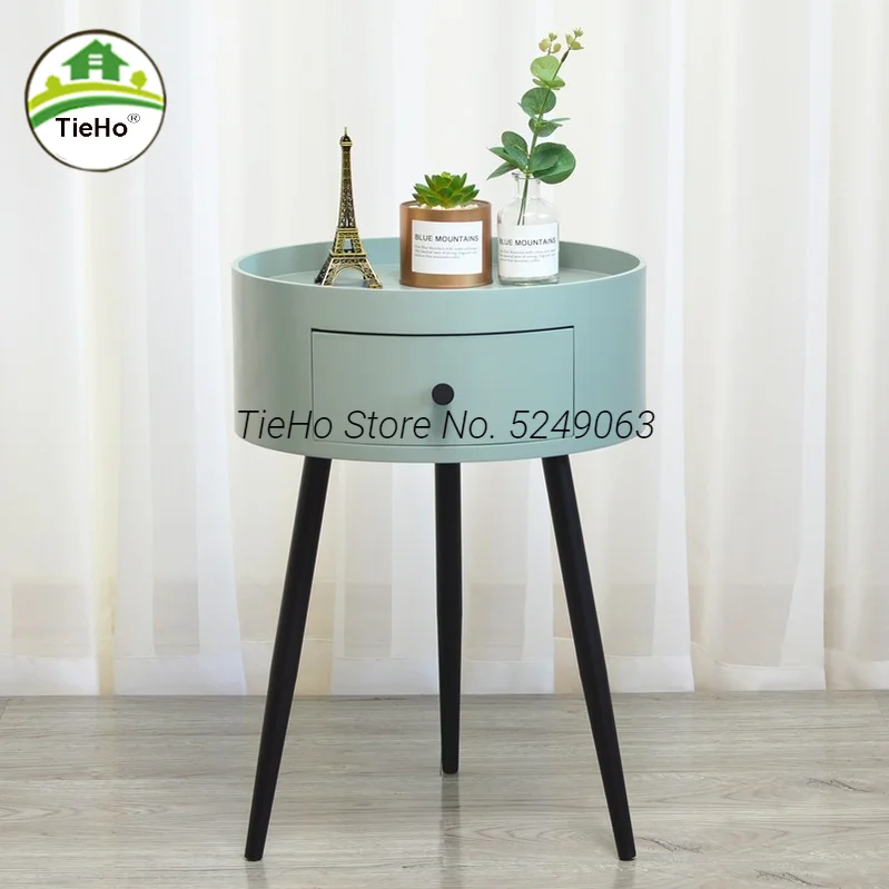 Nordic Style Three Legs Bedside Table Bedroom Wooden Nightstand Light Luxury Simple Small Round Table Desk Lockers Coffee Table