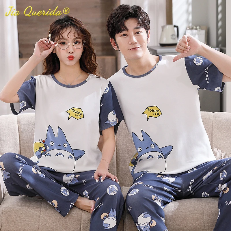 New Cartoon Printing Short Sleeve Sleepwear for Couple Soft Cotton Pajama Sets Loungewear Leisure Nightwear Pajamas for Summer sexy pajama sets for women