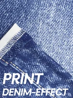 Plus Size Women's Denim Print Quarter Leggings Stylish Casual Knit Stretchy Skinny Shorts with Side Button Detail Pattern Pants - Image 6