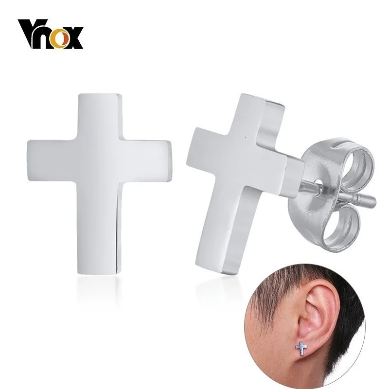 Vnox Simple Cross Stud Earrings For Women Men Black Gold Tone Stainless