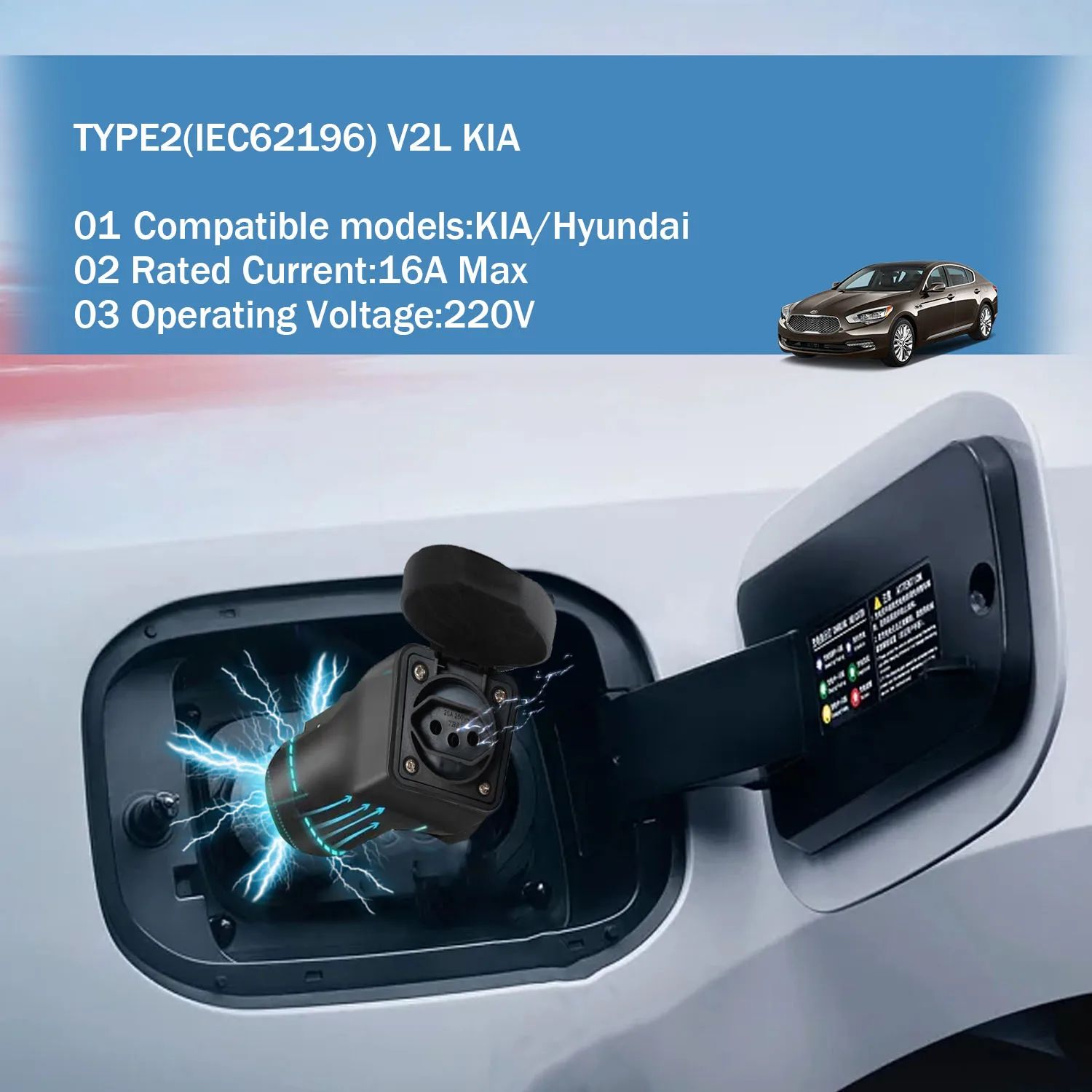 Cavo Tipo 2 Cavo Ricarica Auto Elettrica Tipo 2 BOROCO Adattatore V2L Per EV, 3,5 KW, 16 A, 220 V, Adattatore Schuko Da Veicolo A Carico, Adattatore Tipo 2 A Schuko V2L