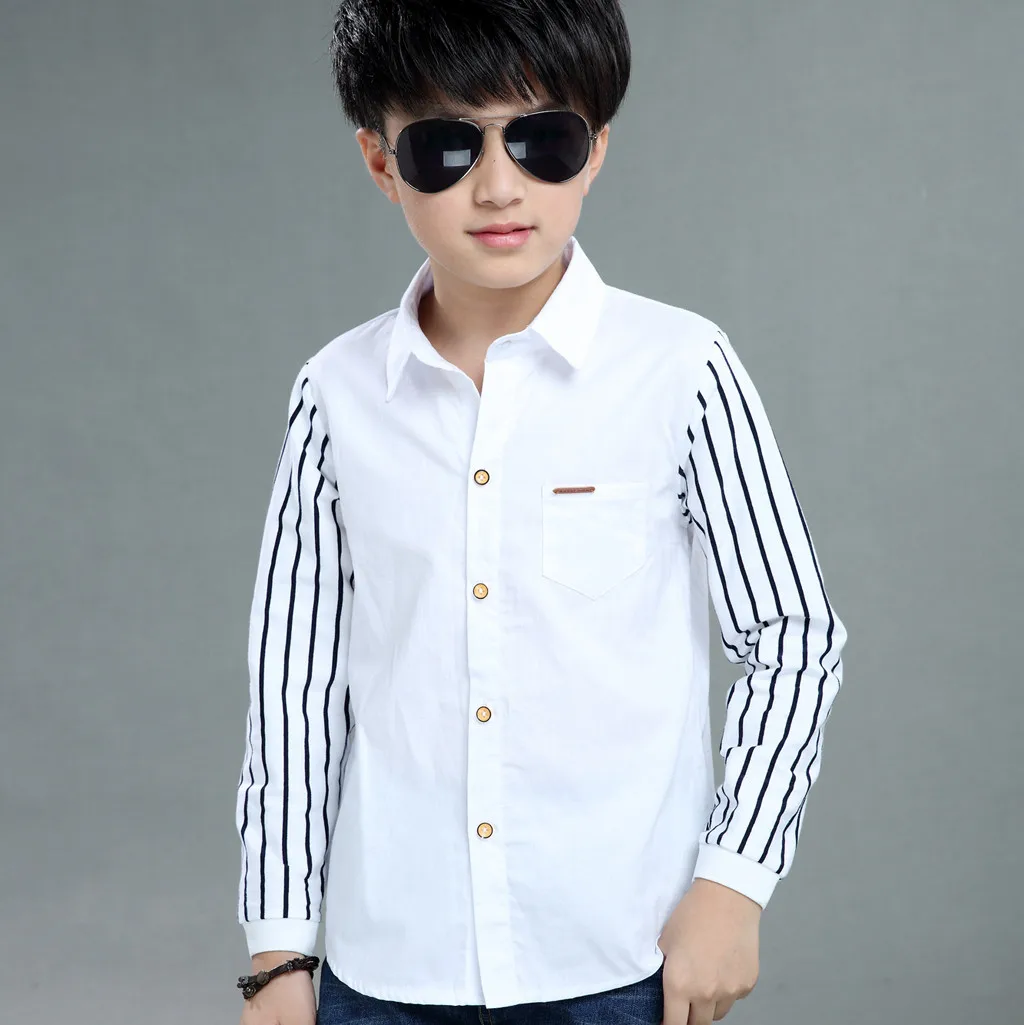 Boys Long Sleeve Shirts Stripped Patchwork Long Sleeve Fastener Gentleman Cardigan For Boys