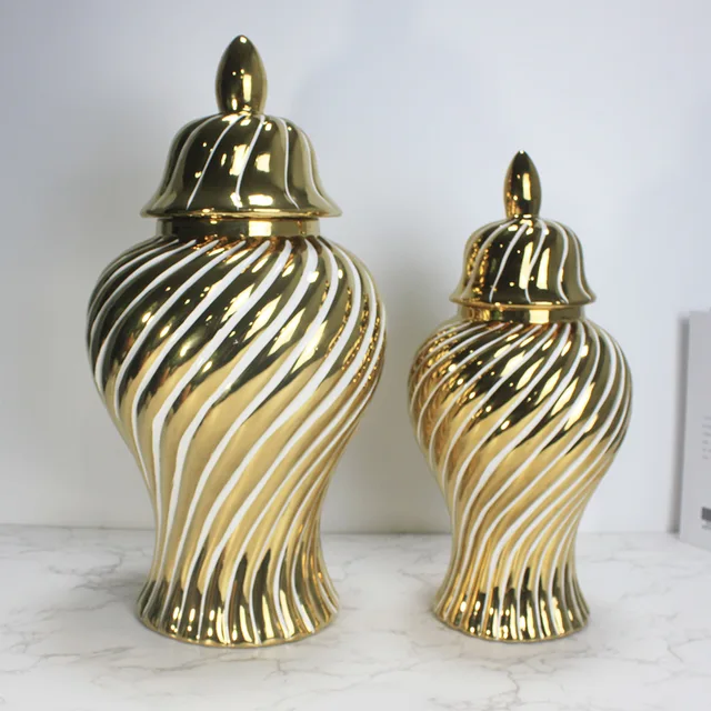 Kerámia Tároló Tartály Shogun Jar Aranyfehér Forgó Béren Kívüli Gyömbér Edény Virág Váza Vintage Porcelán Kézműves Otthoni Dekoráció - Image 4