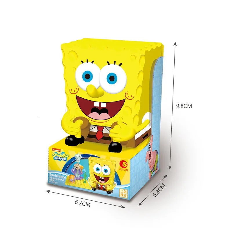 4pcs SpongeBob SquarePants Pineapple House Crab Boss Cartoon Doll Handmade Building Blocks Doll Children's Birthday Gift Toy