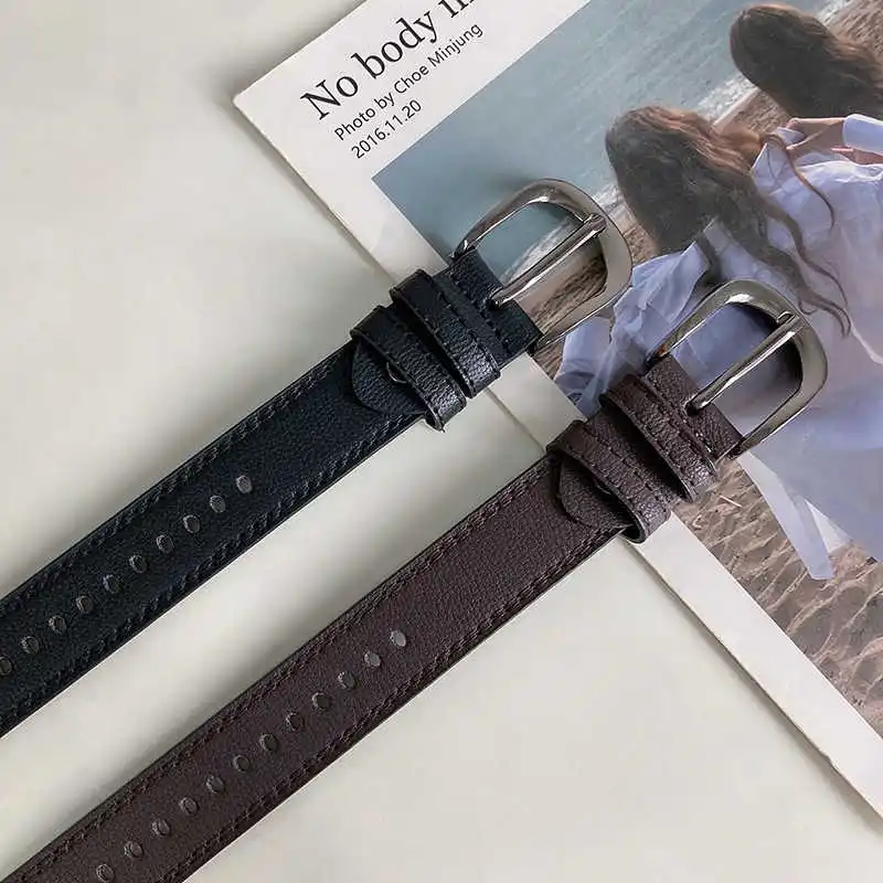Women's Korean-style Fashionable Simple Retro Decorative Denim Jeans Belt Black Student Hole-free Ins-style Leather Belt