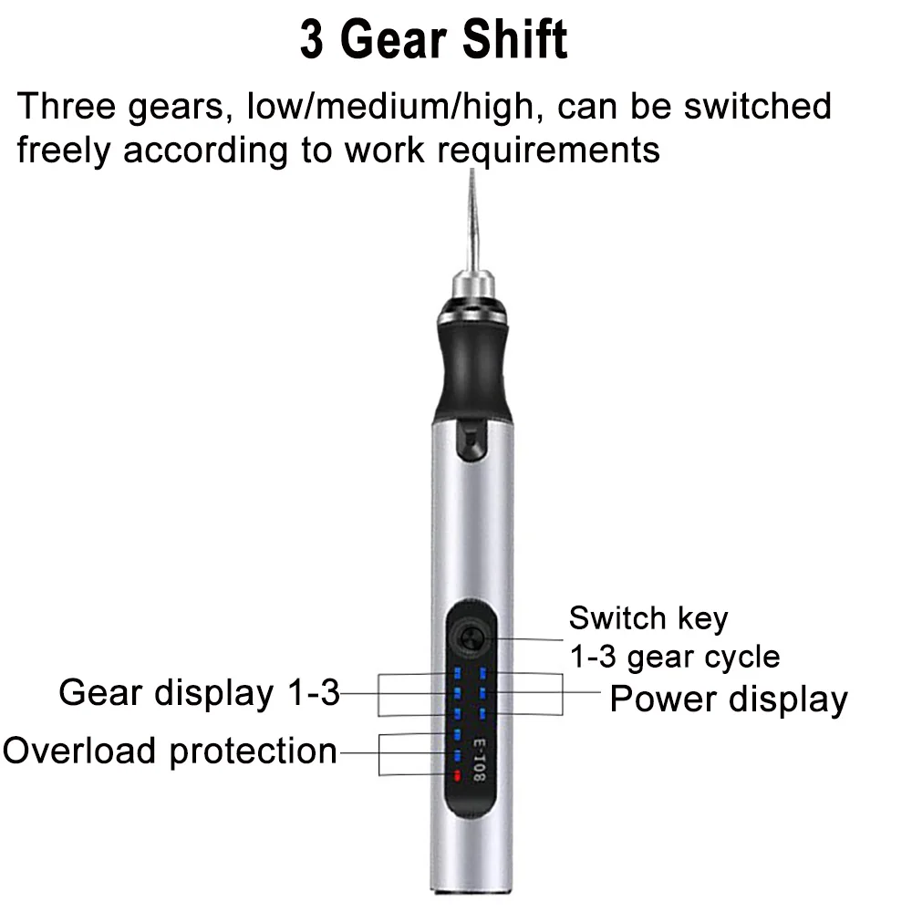 Electric Engraver Etching Pen Rechargeable Mini Drill Carving Pen 3 Gears  Adjustable DIY Power Tools for Ceramic Metal Plastic