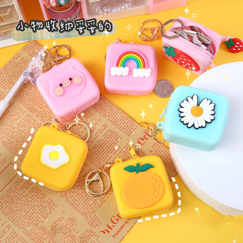 Women Cute Cartoon Silicone Coin Purse for Kids Dinosaur Bear Key Chain Mini Zipper Coin Pouch Bags Handbag Decorations Wallets
