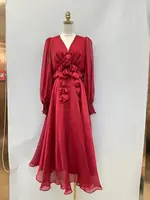 فستان IEQJ عتيق بفتحة رقبة على شكل حرف v مزين بالزهور ثلاثي الأبعاد للنساء فساتين بأكمام واسعة موضة 2023 ملابس ربيع جديدة CP0883 1