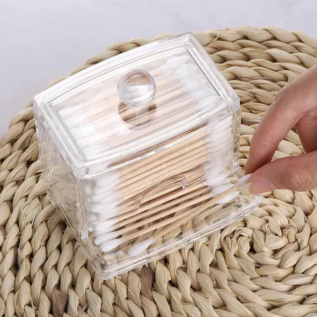 Boîte de rangement de boules de coton-tige avec couvercle, grande capacité, salle de bains, récipient Transparent en acrylique, distributeur de pots 3