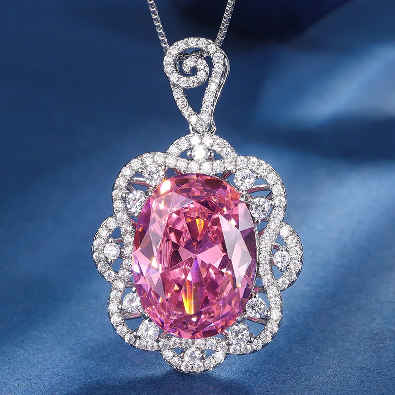 Large Oval Cut Pink Sapphire Stone Diamond Pendant