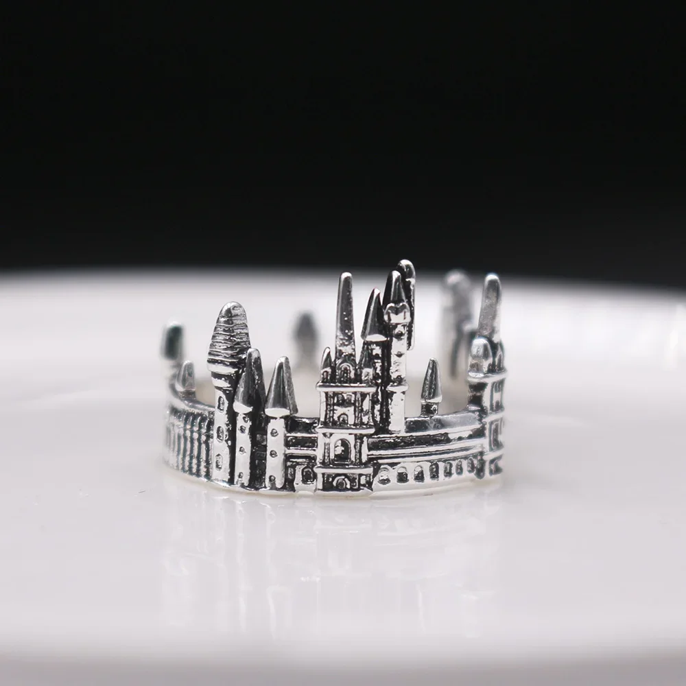 Vintage European Old Castle Rings For Men Women Antique Sliver Plated Carving Gothic Church Finger Rings Festival Jewelry Gifts finger ring