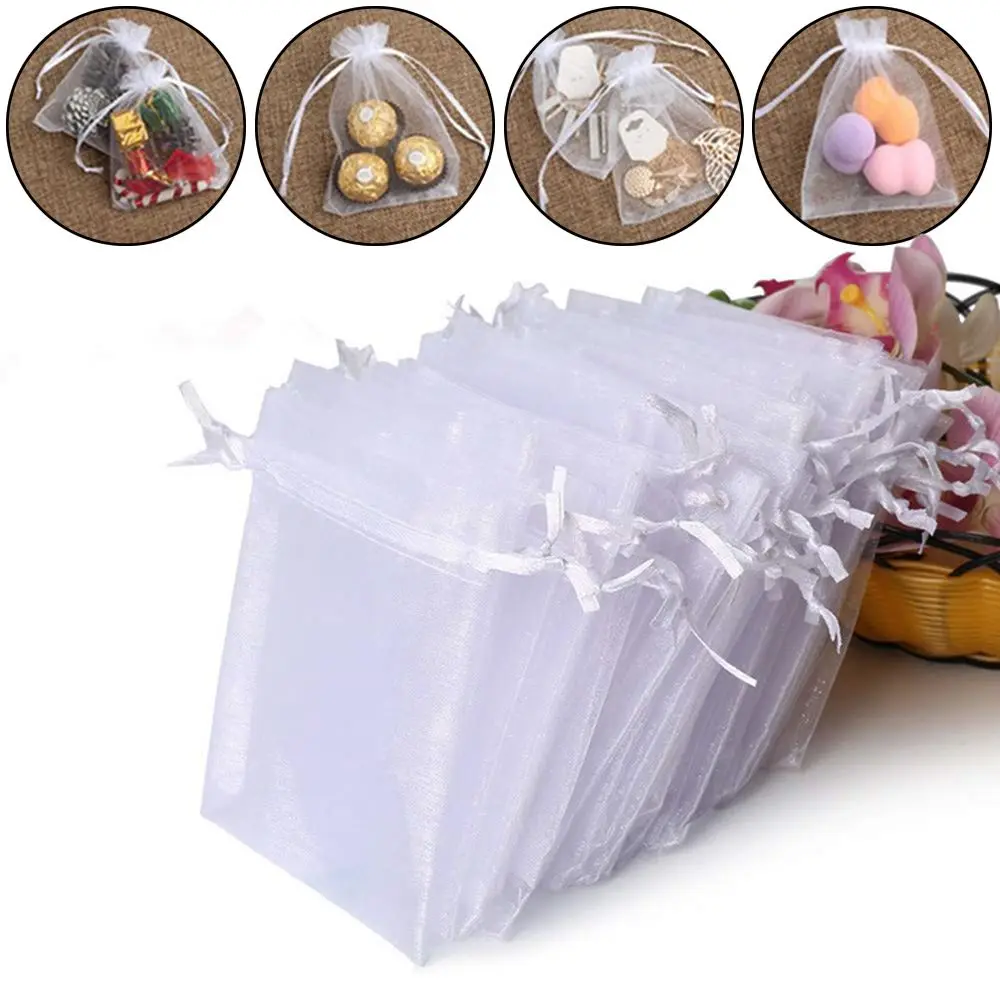 25/50PCS Drawable Party Supply Wedding Christmas Favor White Pouches Organza Gauze Sachet Gift Bags Drawstring Pocket 4