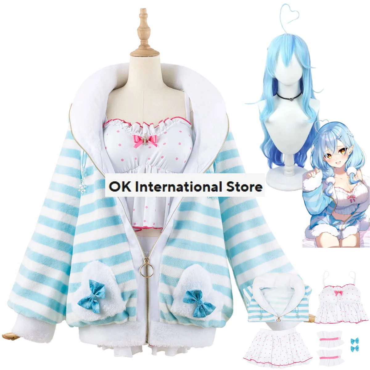 

Anime Virtual YouTuber Yukihana Lamy Cosplay Costume Hololive Pajamas Furry Coat Skirt Wig Woman Sexy Kawaii Daily Party Suit