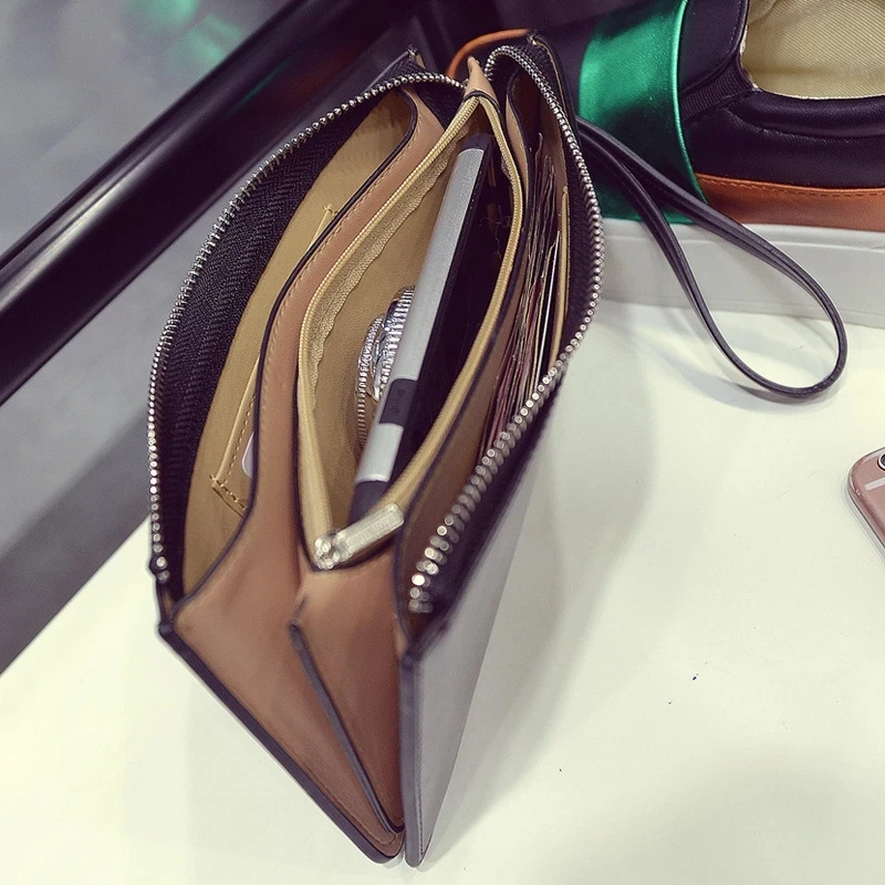 Women's Vintage Oil Wax Leather Zipper Clutch Wallet Female Large Capacity Coin Purse Ladies Wristband Simple Card Holder Wallet 3