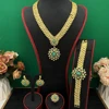 Falair Gold Plated Copper Simulated Cubic Zircon Jewelry Set Dubai Eid Party Accessories Bracelet Ring Necklace Earrings