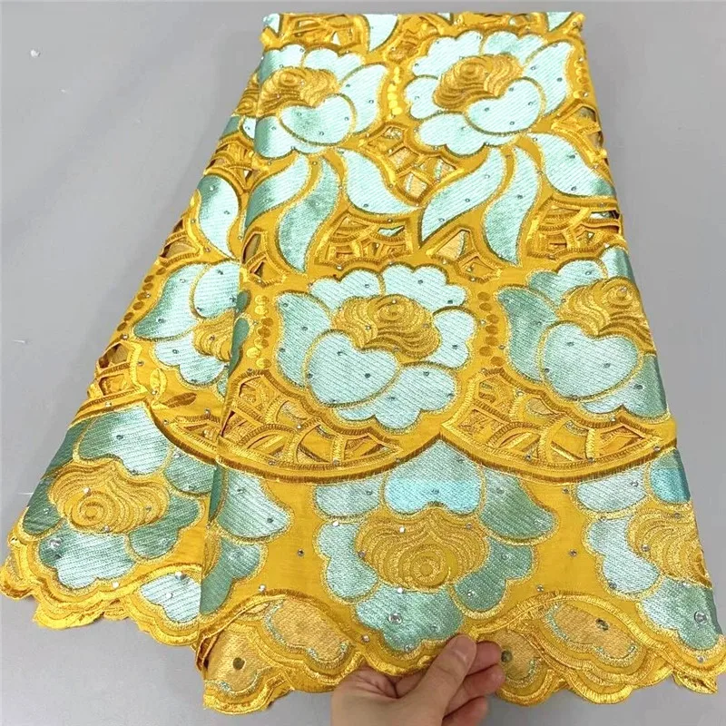 

5 yard Swiss lace fabric latest heavy beaded embroidery African cotton fabrics Swiss voile lace popular Dubai style 3L100905