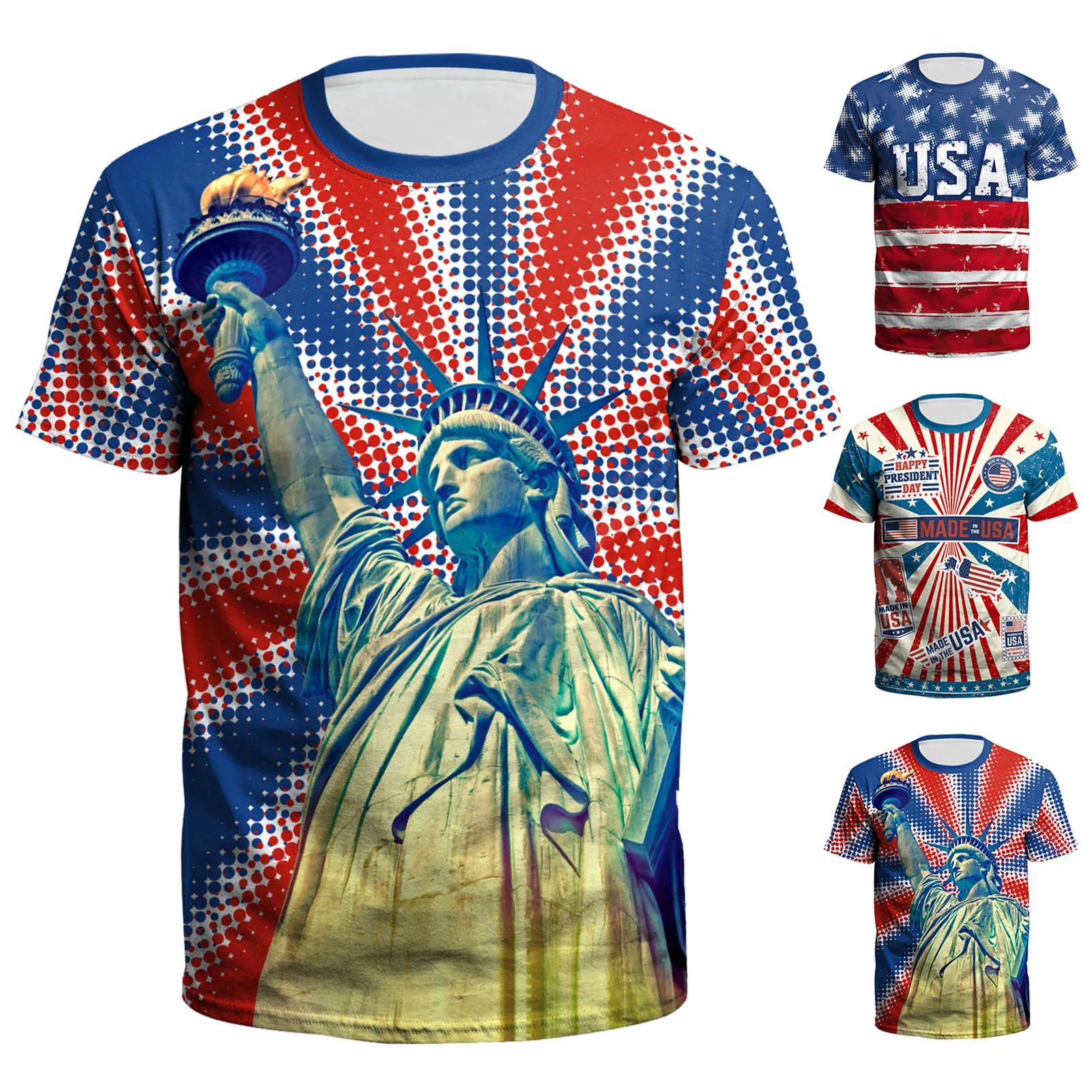 

Футболка мужская с коротким рукавом, Повседневная Базовая рубашка с 3D-принтом, графика Дня независимости, блузка с коротким рукавом, лето