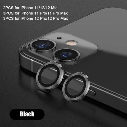 Metal Ring Tempered Glass for iPhone 13 11 12 Mini  Camera Lens Screen Protector for iPhone 12 Pro Max Protective Cover