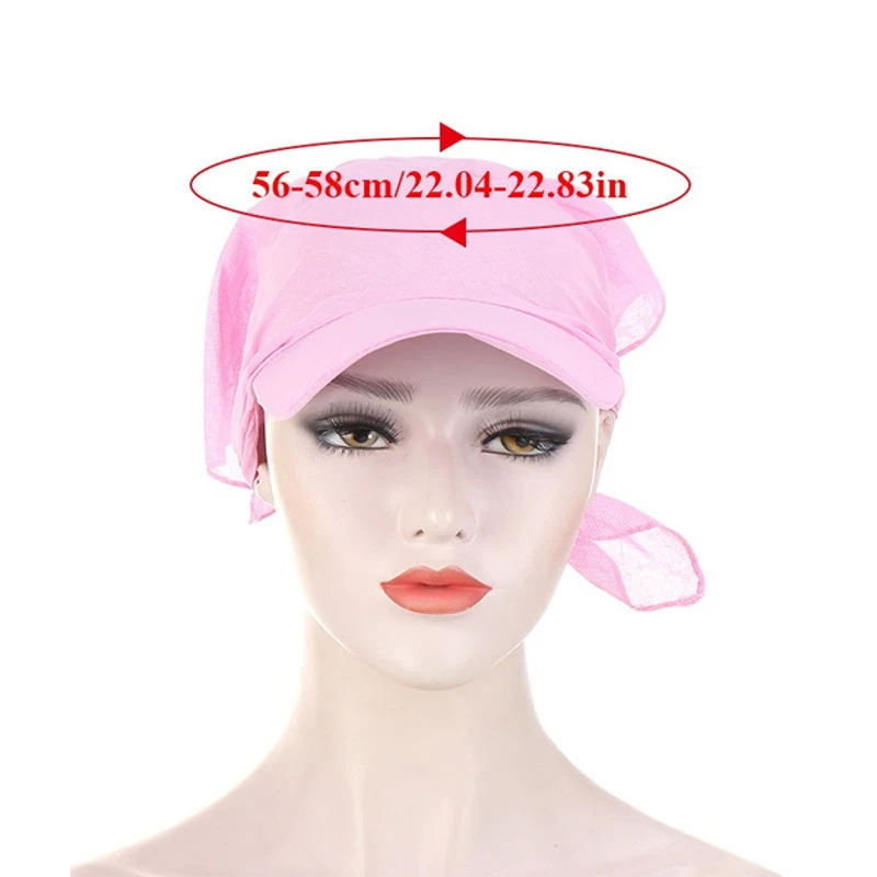 

Women Short Brim Cap Sun Visor with Pre-Tied Turban Caps Head Scarf Windproof Bandana Solid Headscarf Beach Outdoor Riding Hat