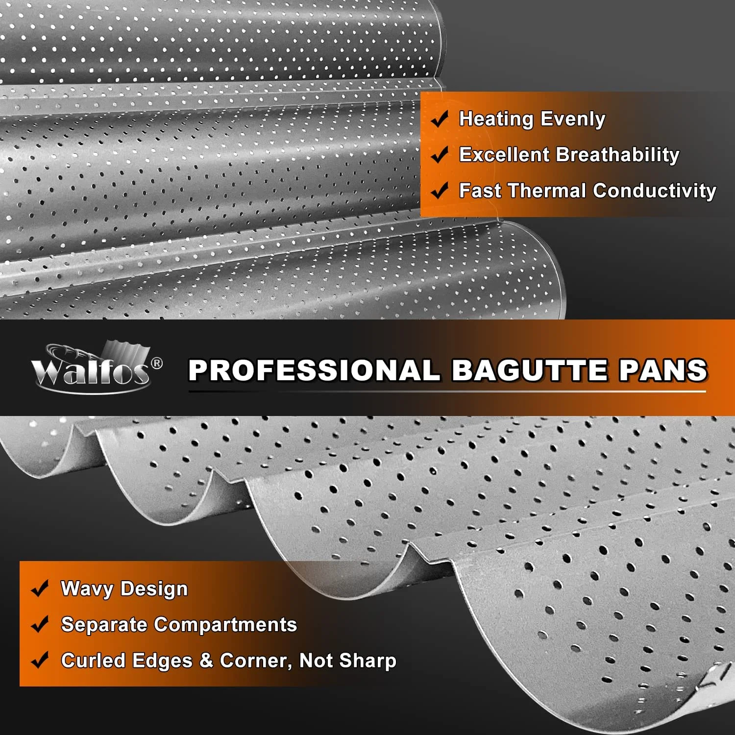 Bread Baking Pan WALFOS French 2/4 Groove Wave Loaves Loaf Bake Mold Non-Stick Baking utensils Tray Pastry Tools