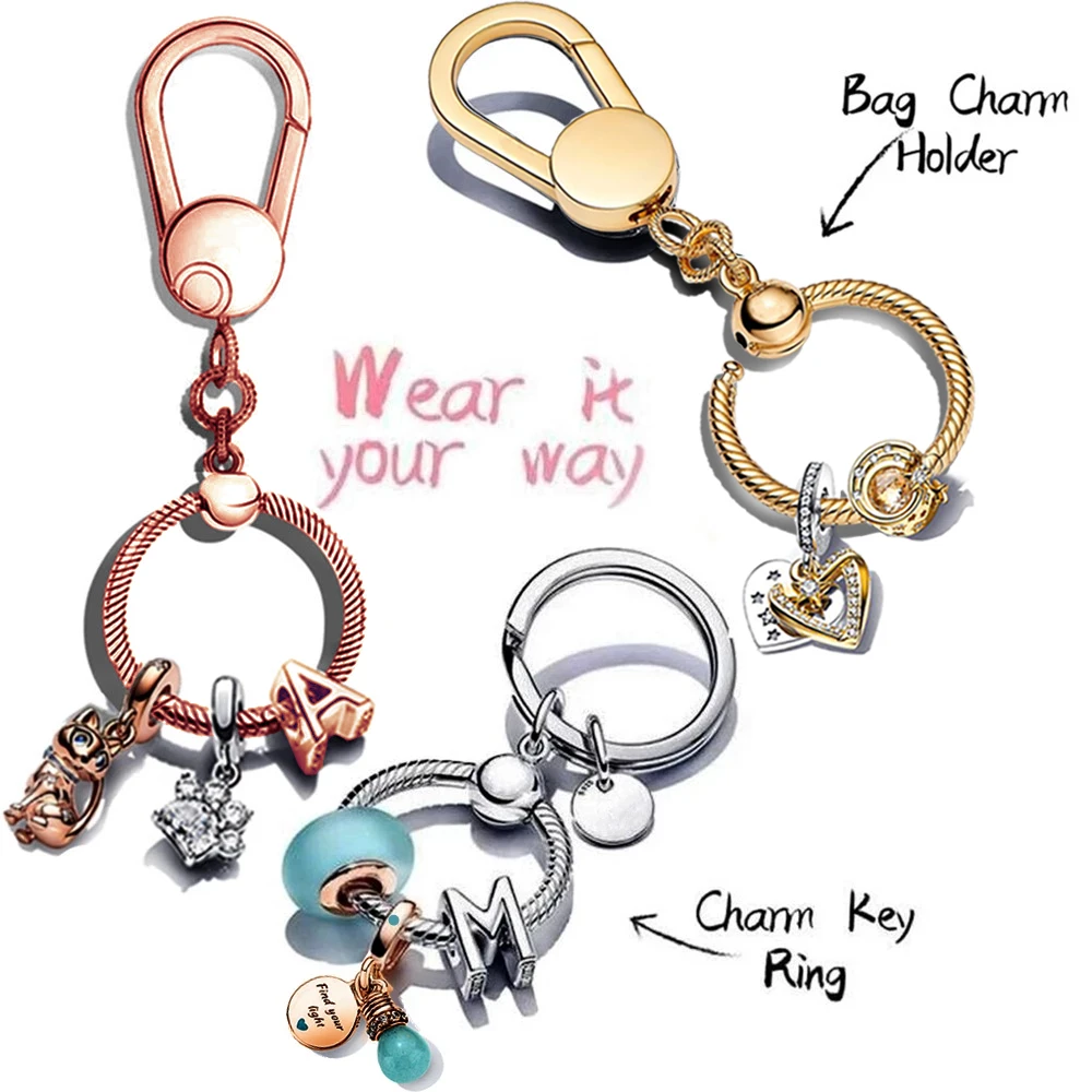Charms 925 Sterling Silver Moment Key Ring Small Bag Heart Charm Holder
