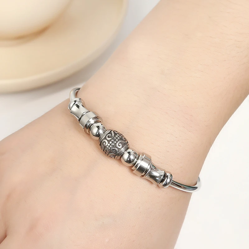 Metal Stainless Steel Classic Jewelry Unisex High Quality Smooth Double Ball Head Waterproof Accessories Vintage Open Bracelet 2
