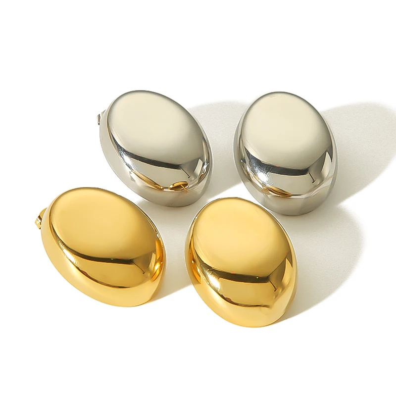 Fashion 18K Gold PVD Plated Statement High Polish Smooth Oval Earrings Chunky Geometric Stainless Steel Earrings Jewelry 3