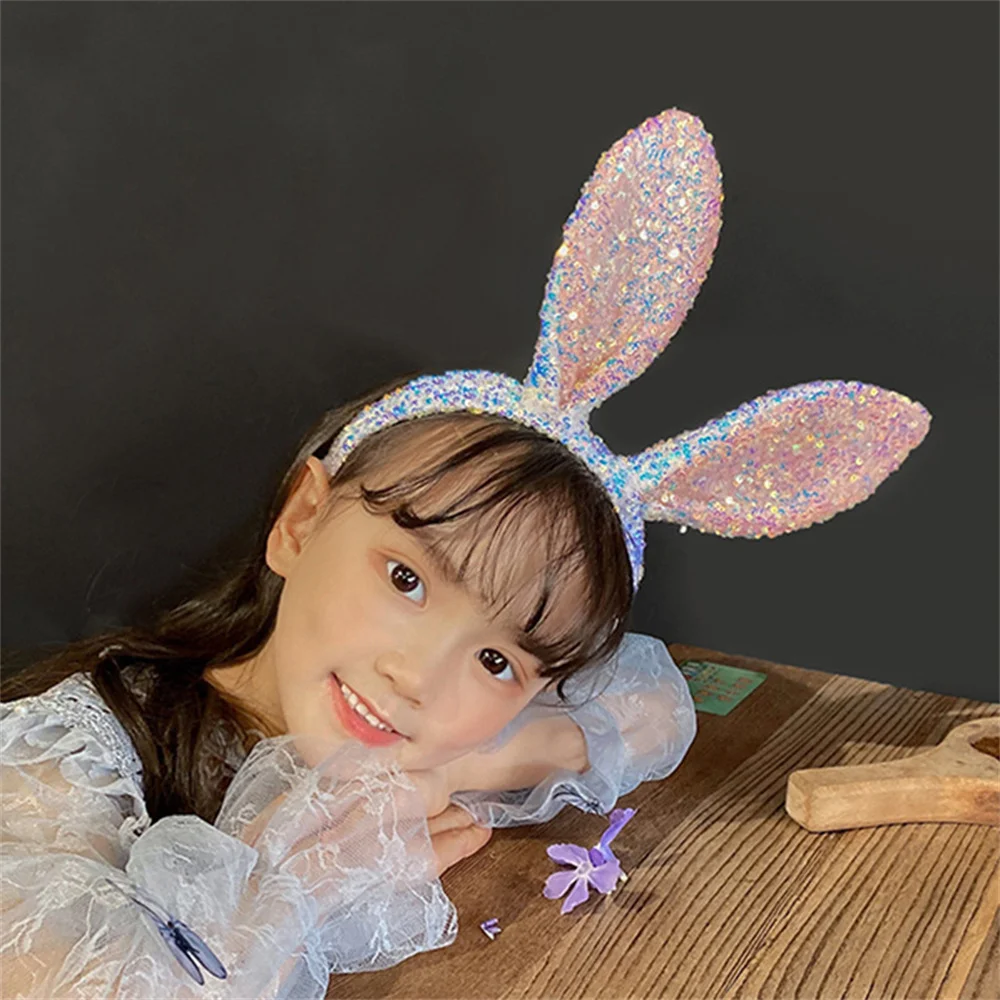 Bunte Pailletten Stirnband Kaninchen Ohren Mädchen Süße Haarband Cartoon Kinder Leistung Kopfschmuck Glitter Bunny Haar Zubehör – Detail 4