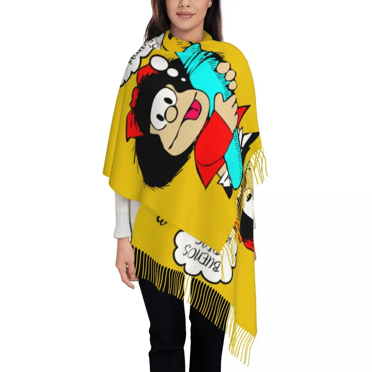 

Cool Mafalda Scarf Wrap Women Long Winter Fall Warm Tassel Shawl Unisex Cartoon Comics Scarves