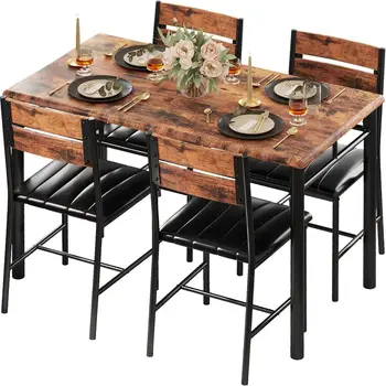 4-Piece Wood Dining Table Set with Upholstered Chairs 1