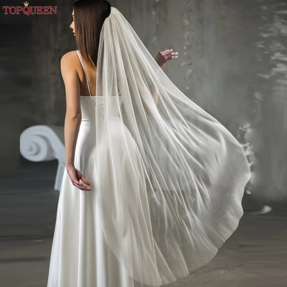 Pleated Wedding Veil, Fingertip, Waltz Length 