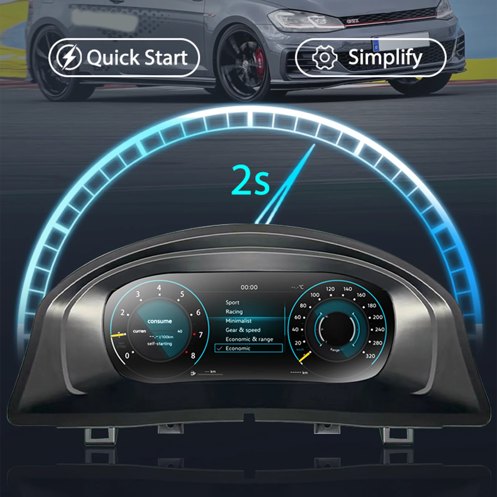 Panel de Instrumentos Digital para Skoda Kodiaq/Karoq/Kodiak Plataforma MQB Años 16-20, Cabina Virtual, Velocímetro 3